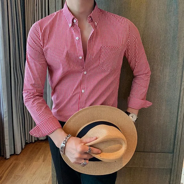 Casual Turn-Down Collar Plaid Shirts