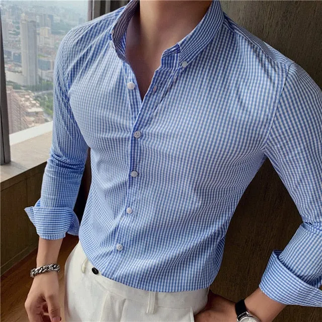 Casual Turn-Down Collar Plaid Shirts