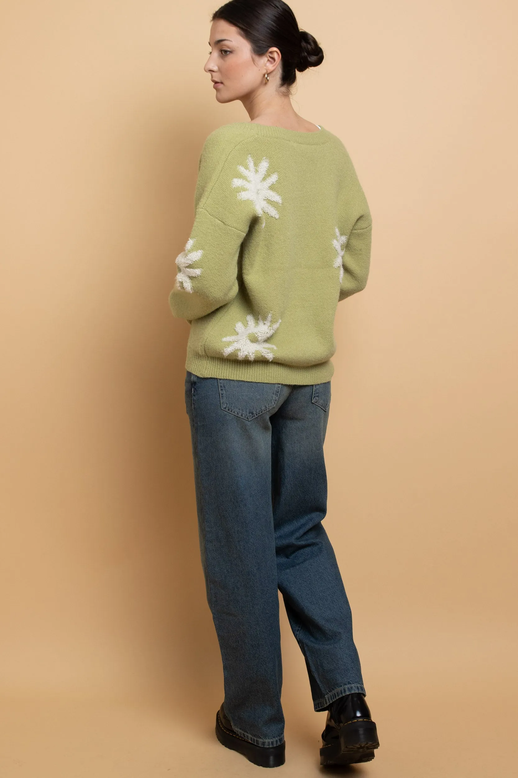 Daisy Street Tufted Intarsia Cardigan