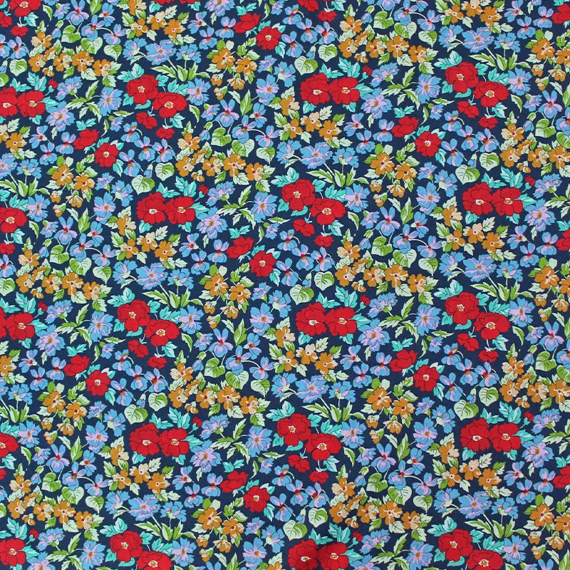 Dressmaking Floral Cotton Lawn - Blue - Edith
