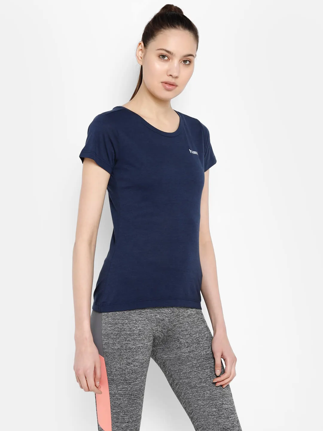 Hallel Performance Women Navy Blue T-Shirt