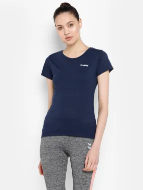 Hallel Performance Women Navy Blue T-Shirt