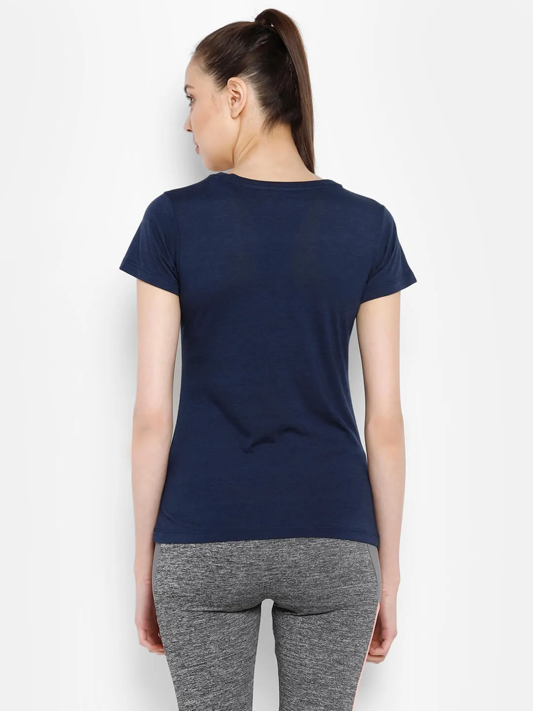 Hallel Performance Women Navy Blue T-Shirt