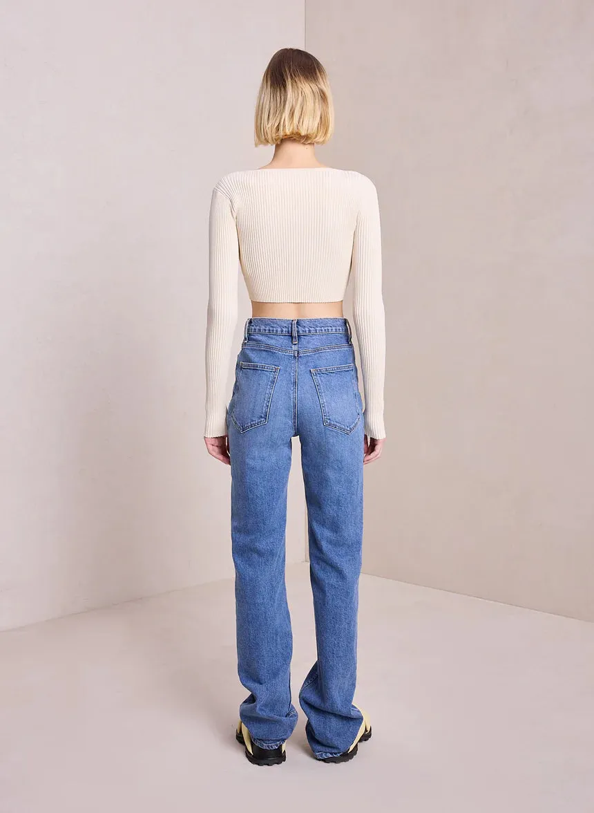 Hallie Rib Knit Cardigan - Oatmilk