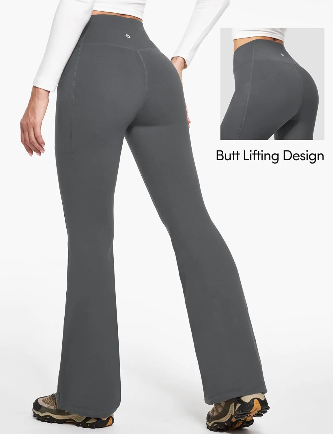 IUGA Fleece Lined Pants Women Water Resistant Hiking Pants Winter Flare Leggings with Pockets Bootcut Thermal