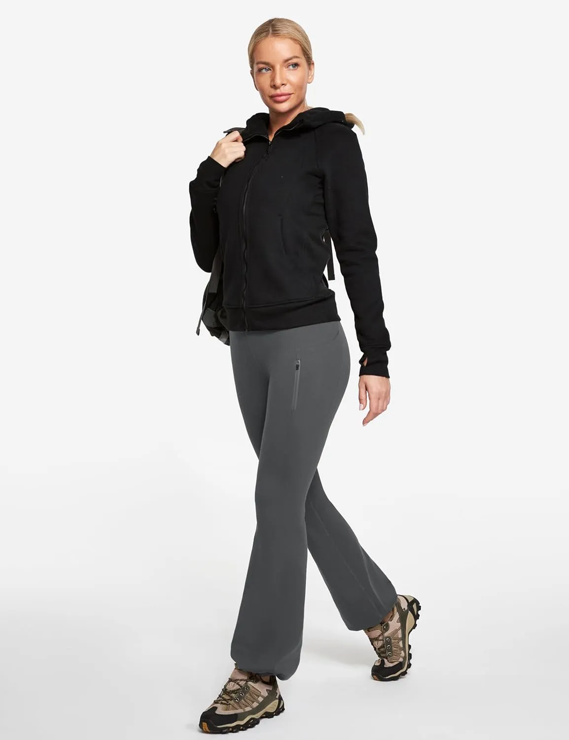 IUGA Fleece Lined Pants Women Water Resistant Hiking Pants Winter Flare Leggings with Pockets Bootcut Thermal