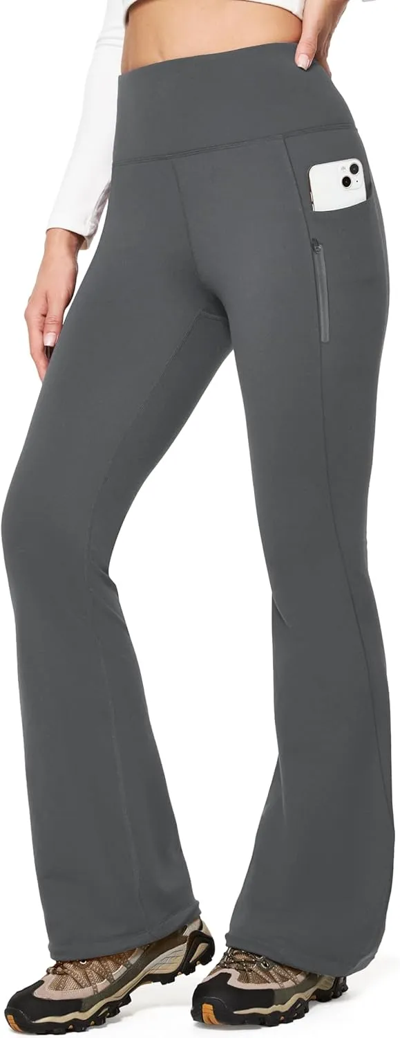 IUGA Fleece Lined Pants Women Water Resistant Hiking Pants Winter Flare Leggings with Pockets Bootcut Thermal
