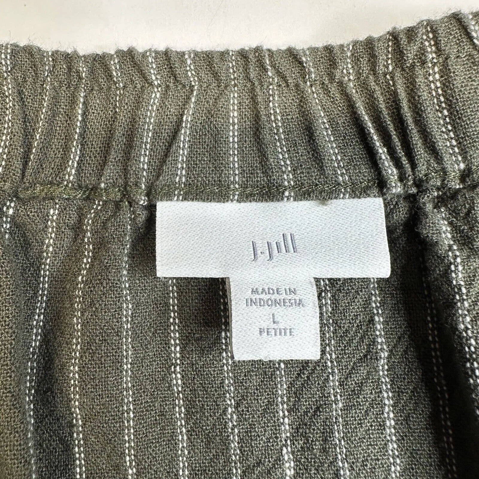 J Jill Ruffle Pencil Skirt Womens Large Petite Green Stripe Linen Blend Side Zip