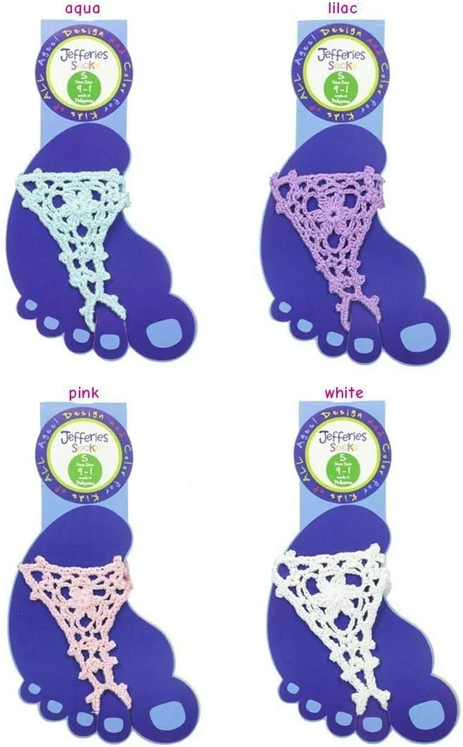 Jefferies Socks Girls Womens Beach Wedding Barefoot Sandals Crochet Cotton 2 Pair Pack