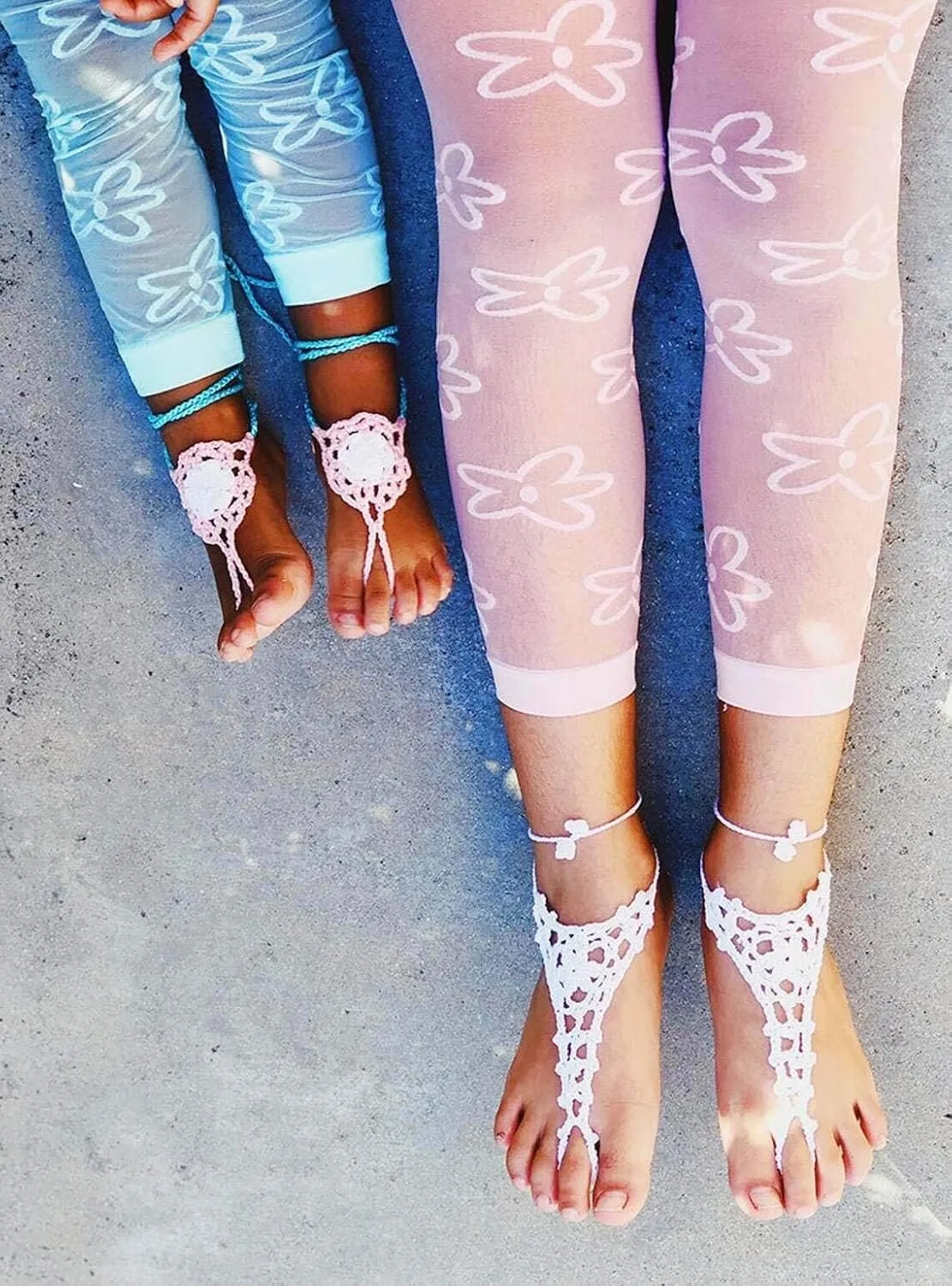 Jefferies Socks Girls Womens Beach Wedding Barefoot Sandals Crochet Cotton 2 Pair Pack