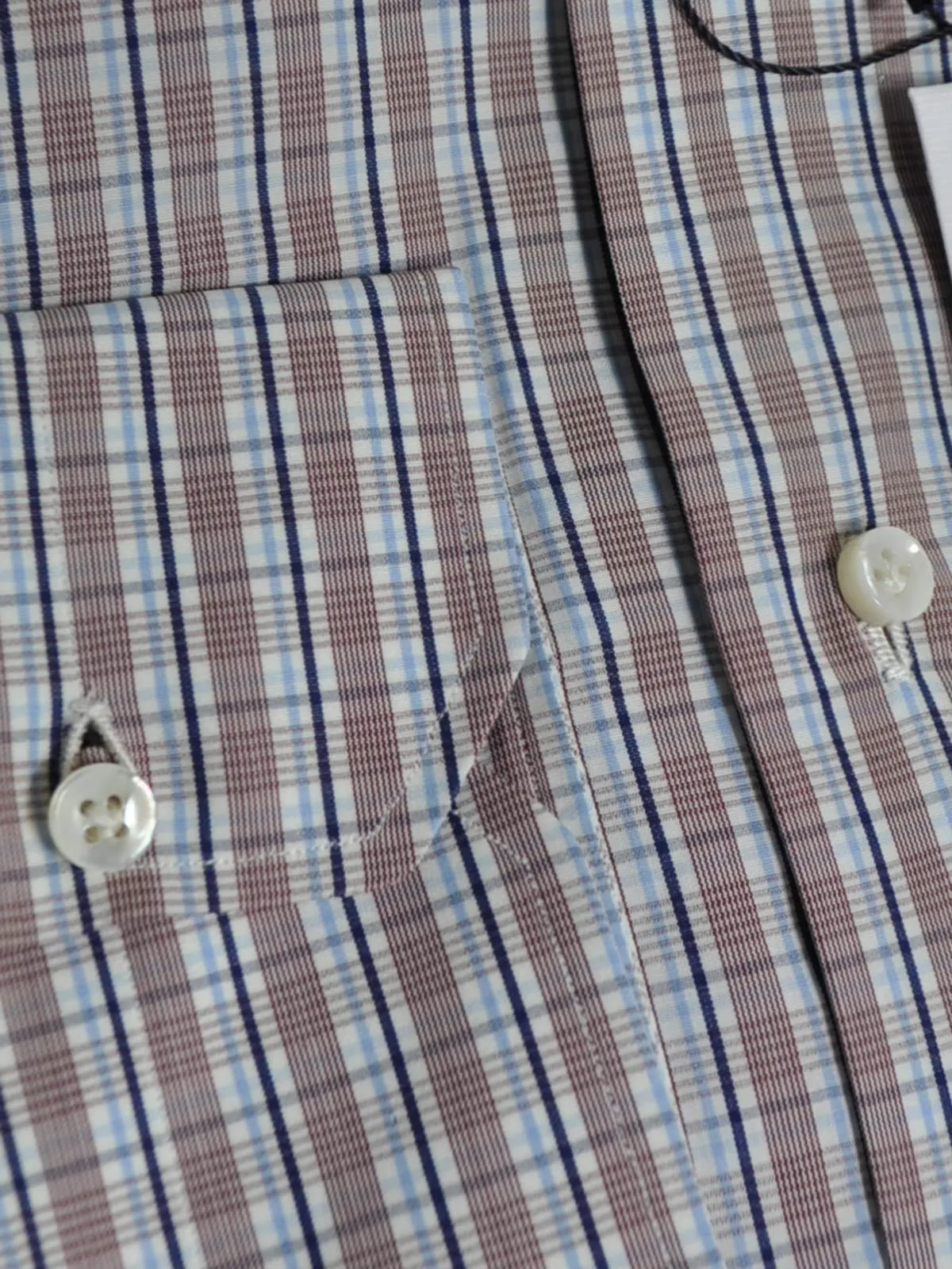 Mattabisch Dress Shirt Blue Navy Maroon Stripes Check 46 - 18 1/2 REDUCED - SALE