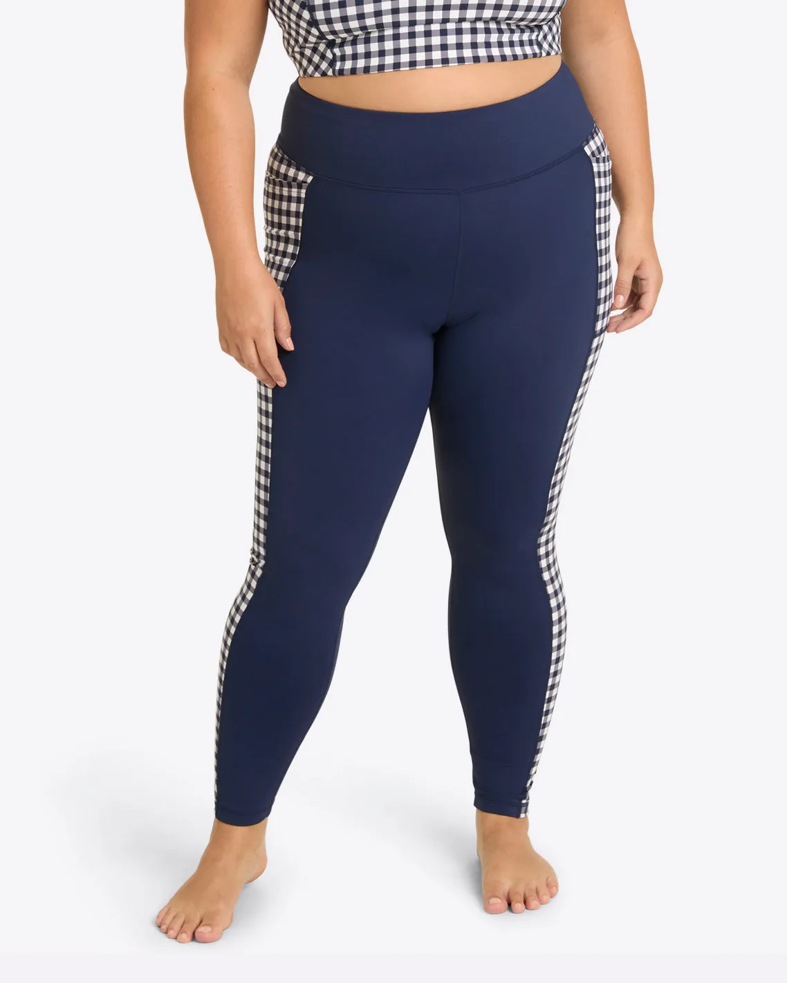 Panel Leggings in Navy Gingham