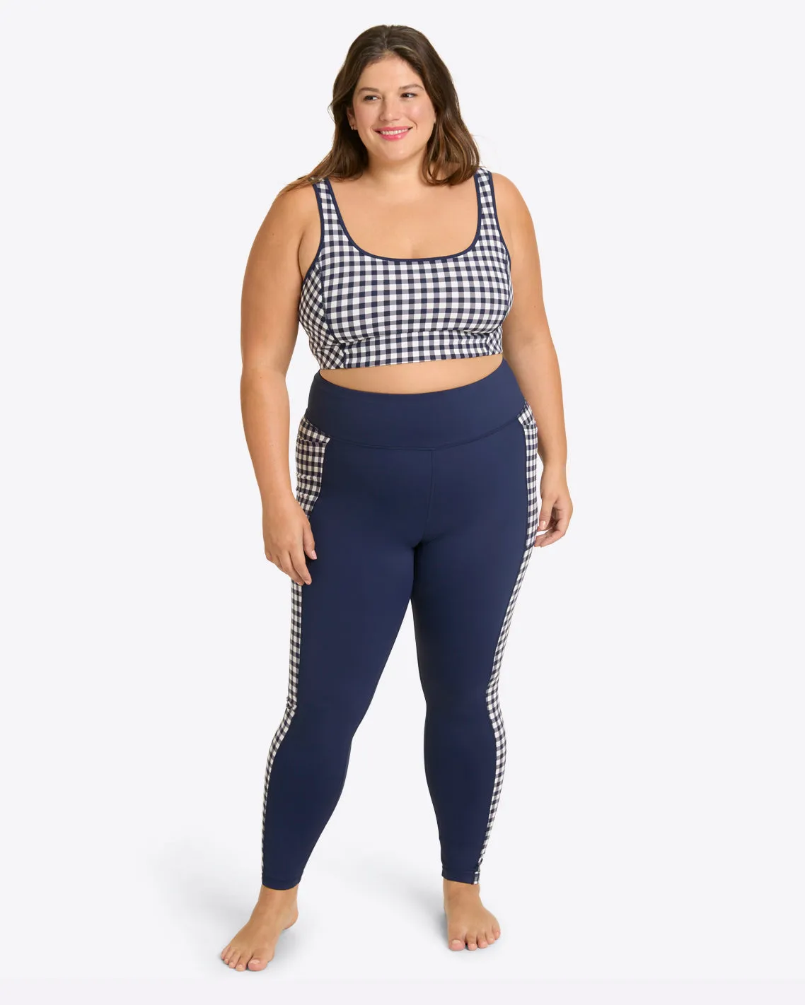 Panel Leggings in Navy Gingham