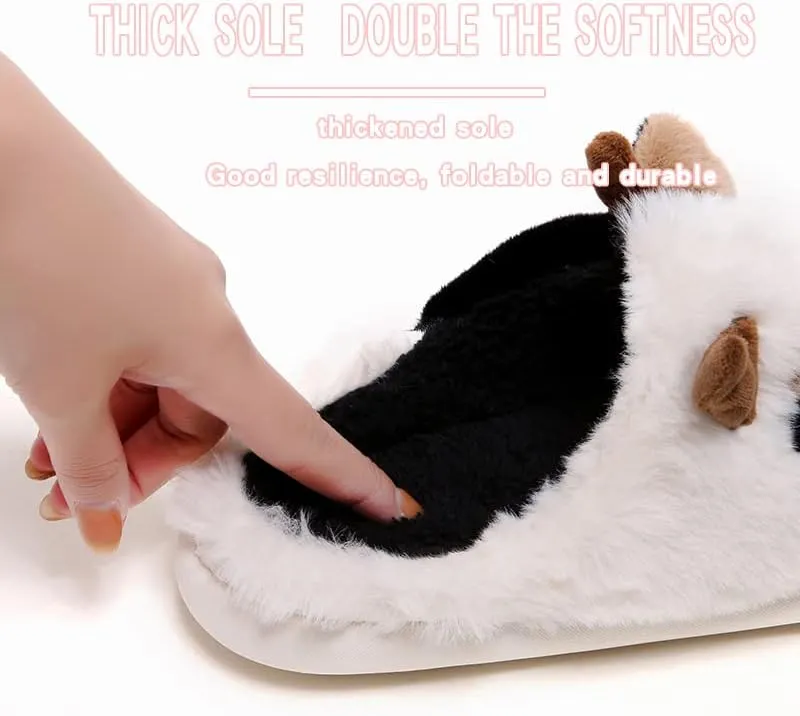 PLMOKN Cow Slippers For Women Indoor And Outdoor Mens House Cute Fuzzy Keep Warm Animal Cloud Slides