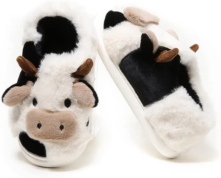 PLMOKN Cow Slippers For Women Indoor And Outdoor Mens House Cute Fuzzy Keep Warm Animal Cloud Slides