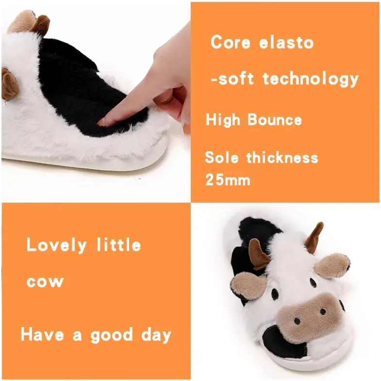 PLMOKN Cow Slippers For Women Indoor And Outdoor Mens House Cute Fuzzy Keep Warm Animal Cloud Slides