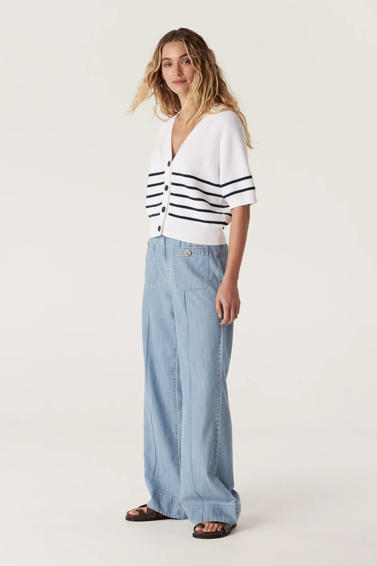Riviera Cotton Knit Top - Navy Stripe