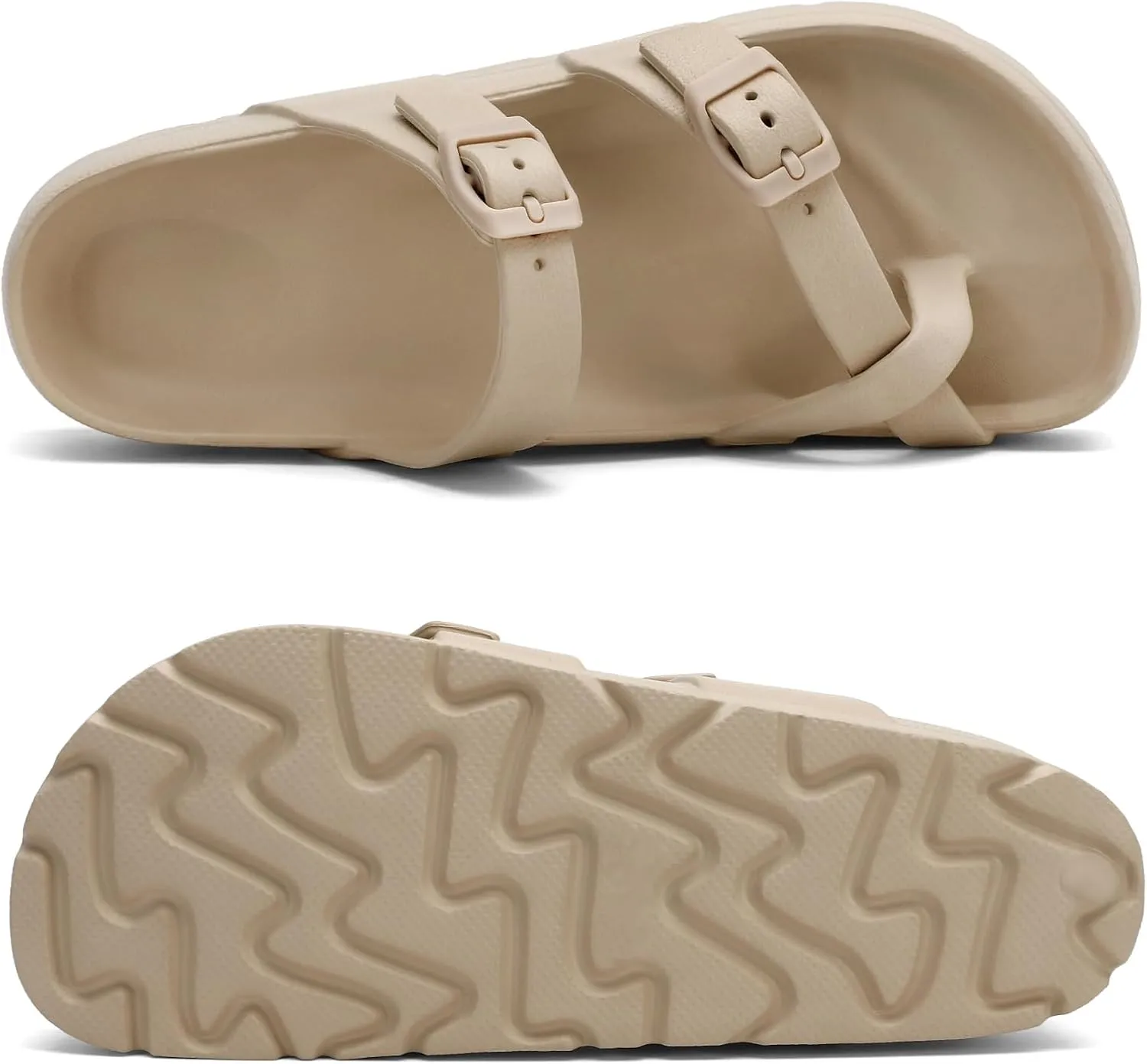 SOSOWHLTE Womens Platform Sandals Adjustable Buckle Summer Arch Support Cushion Slides Woman Lightweight Thick Soles Flat Shoes