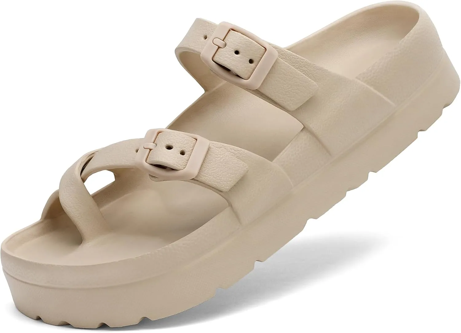 SOSOWHLTE Womens Platform Sandals Adjustable Buckle Summer Arch Support Cushion Slides Woman Lightweight Thick Soles Flat Shoes