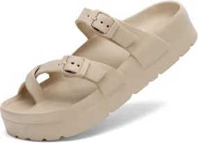 SOSOWHLTE Womens Platform Sandals Adjustable Buckle Summer Arch Support Cushion Slides Woman Lightweight Thick Soles Flat Shoes