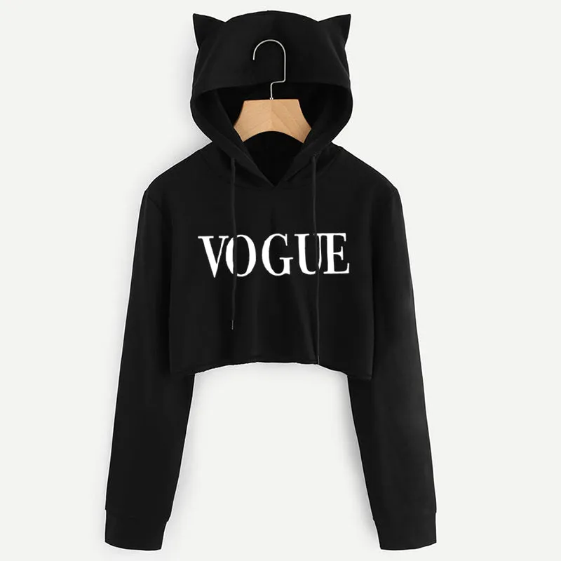 VenusFox Black Long Sleeve Cropped Loose Hoodie
