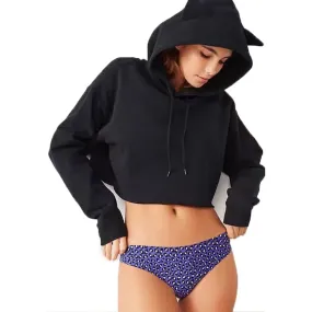 VenusFox Black Long Sleeve Cropped Loose Hoodie
