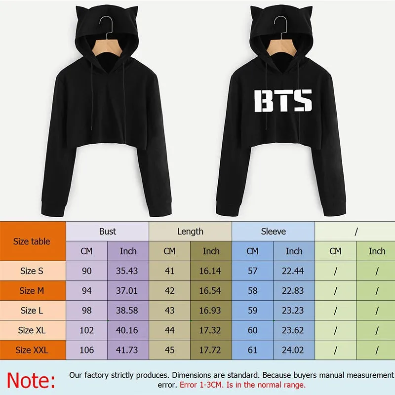 VenusFox Black Long Sleeve Cropped Loose Hoodie