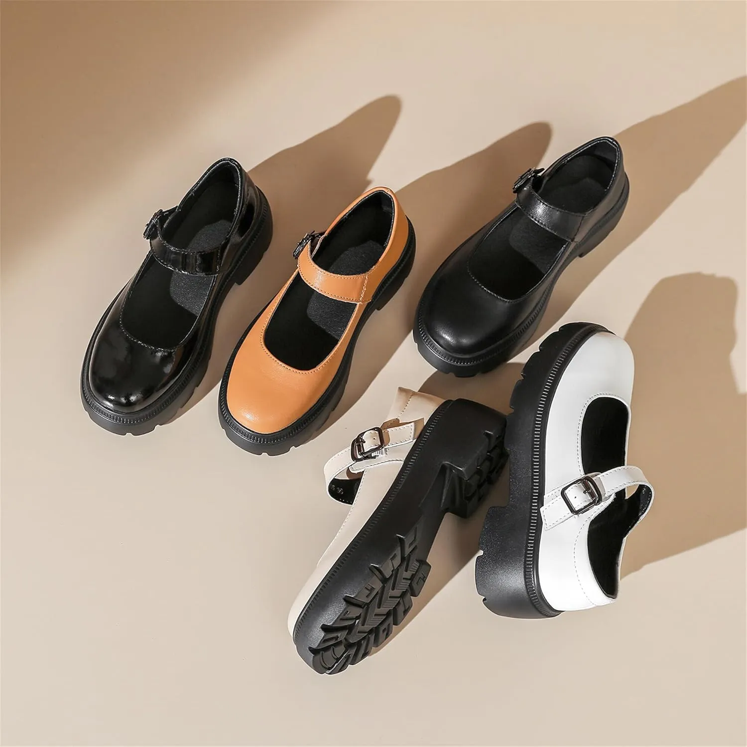 Veroders Platform Mary Janes for Women Round Toe Chunky Heels Dress Pumps Ankle Strap Oxfords Business Classic Formal School