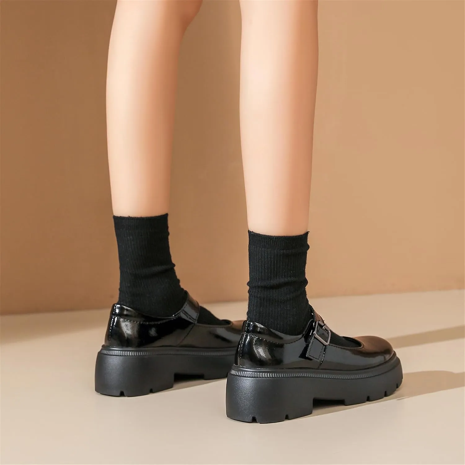 Veroders Platform Mary Janes for Women Round Toe Chunky Heels Dress Pumps Ankle Strap Oxfords Business Classic Formal School