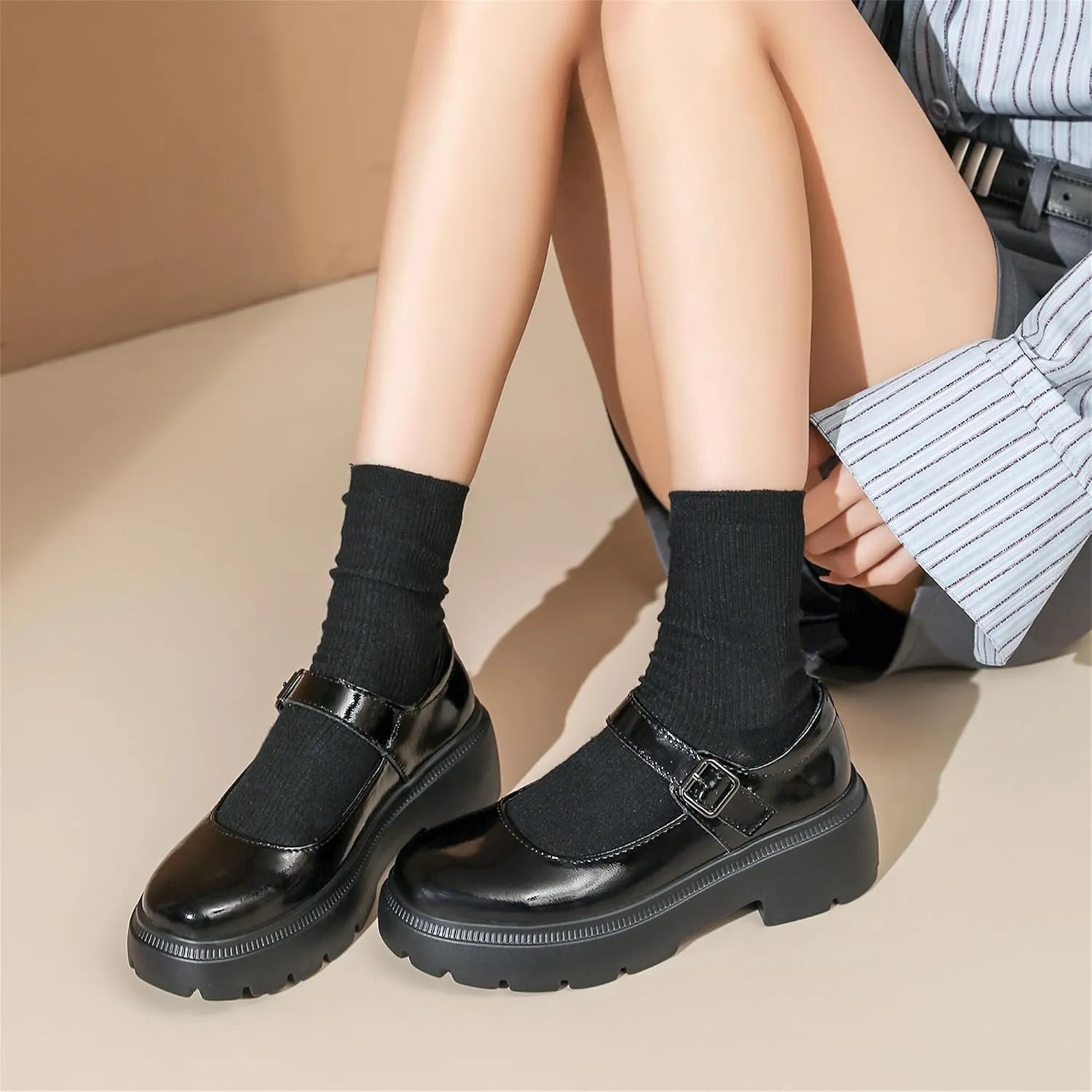 Veroders Platform Mary Janes for Women Round Toe Chunky Heels Dress Pumps Ankle Strap Oxfords Business Classic Formal School