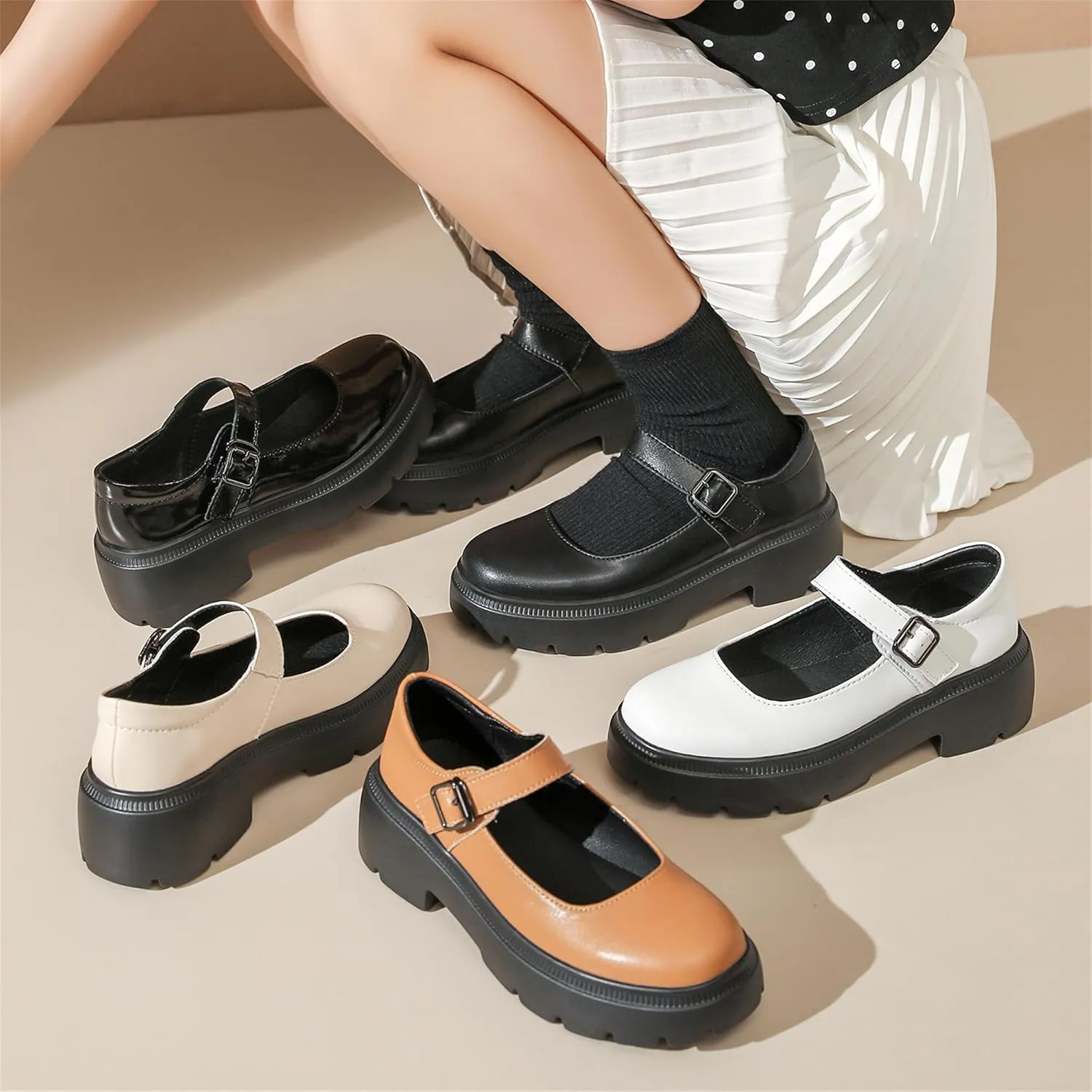 Veroders Platform Mary Janes for Women Round Toe Chunky Heels Dress Pumps Ankle Strap Oxfords Business Classic Formal School