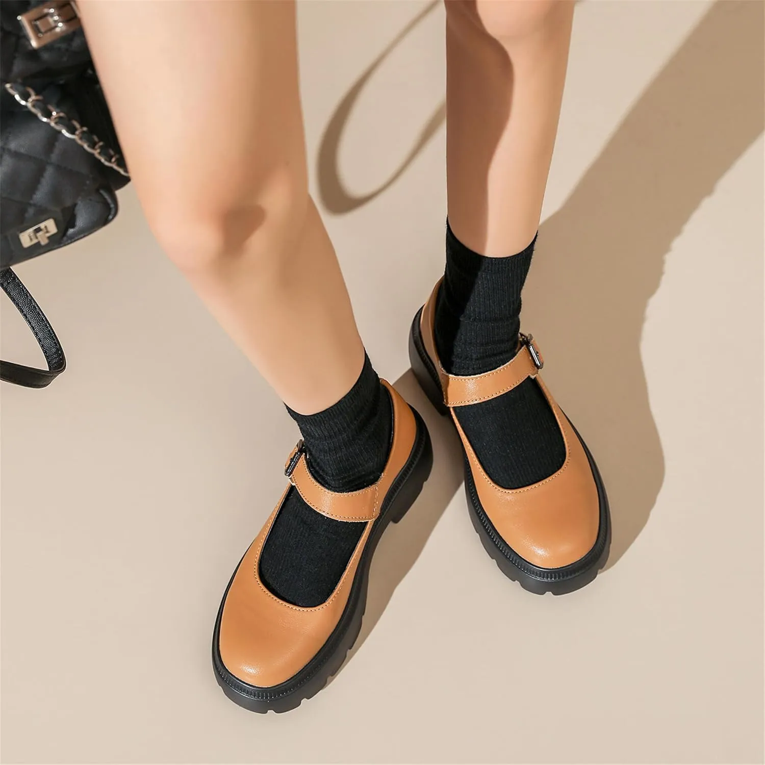 Veroders Platform Mary Janes for Women Round Toe Chunky Heels Dress Pumps Ankle Strap Oxfords Business Classic Formal School