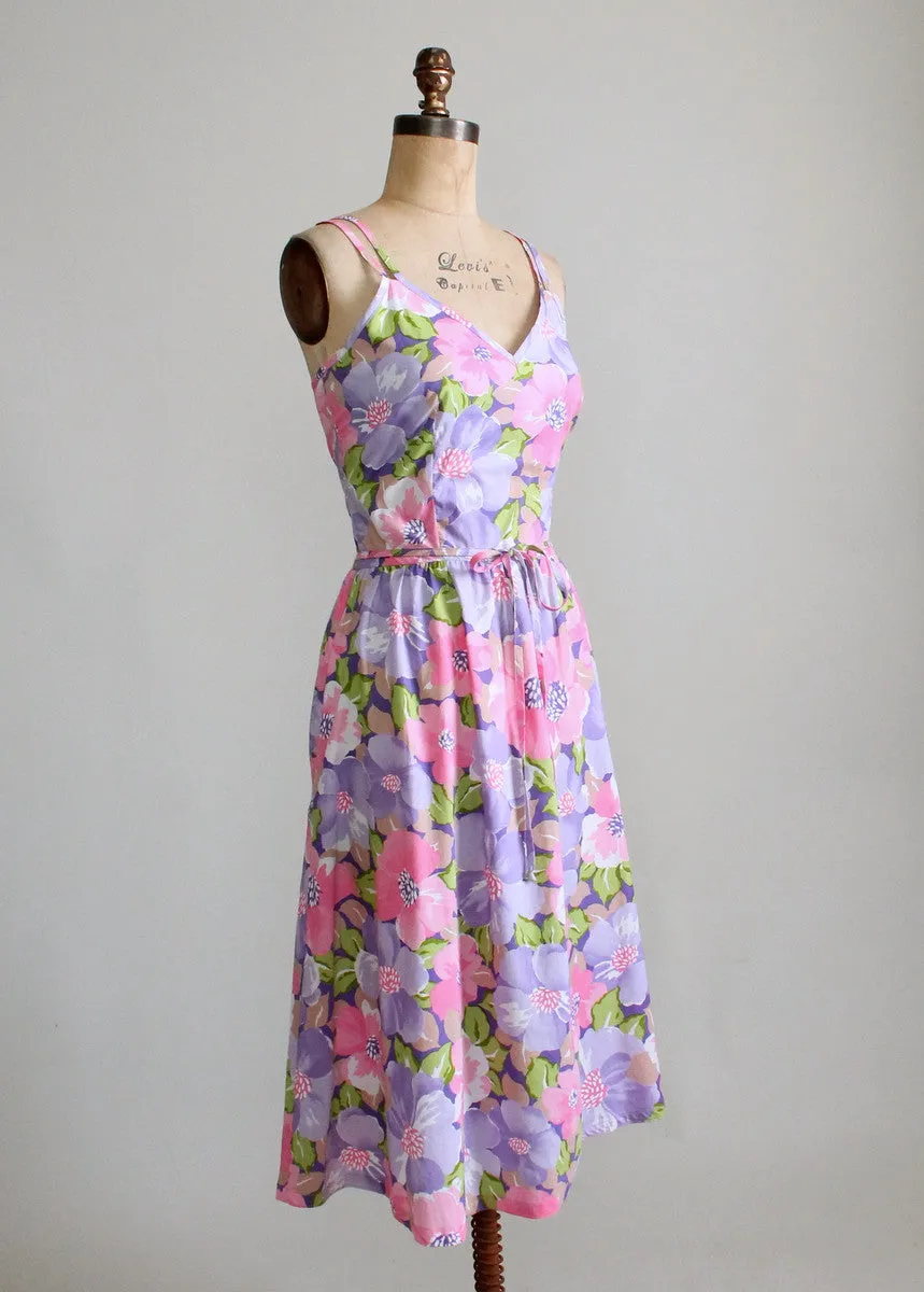 Vintage 1970s Purple and Pink Floral Cotton Sundress