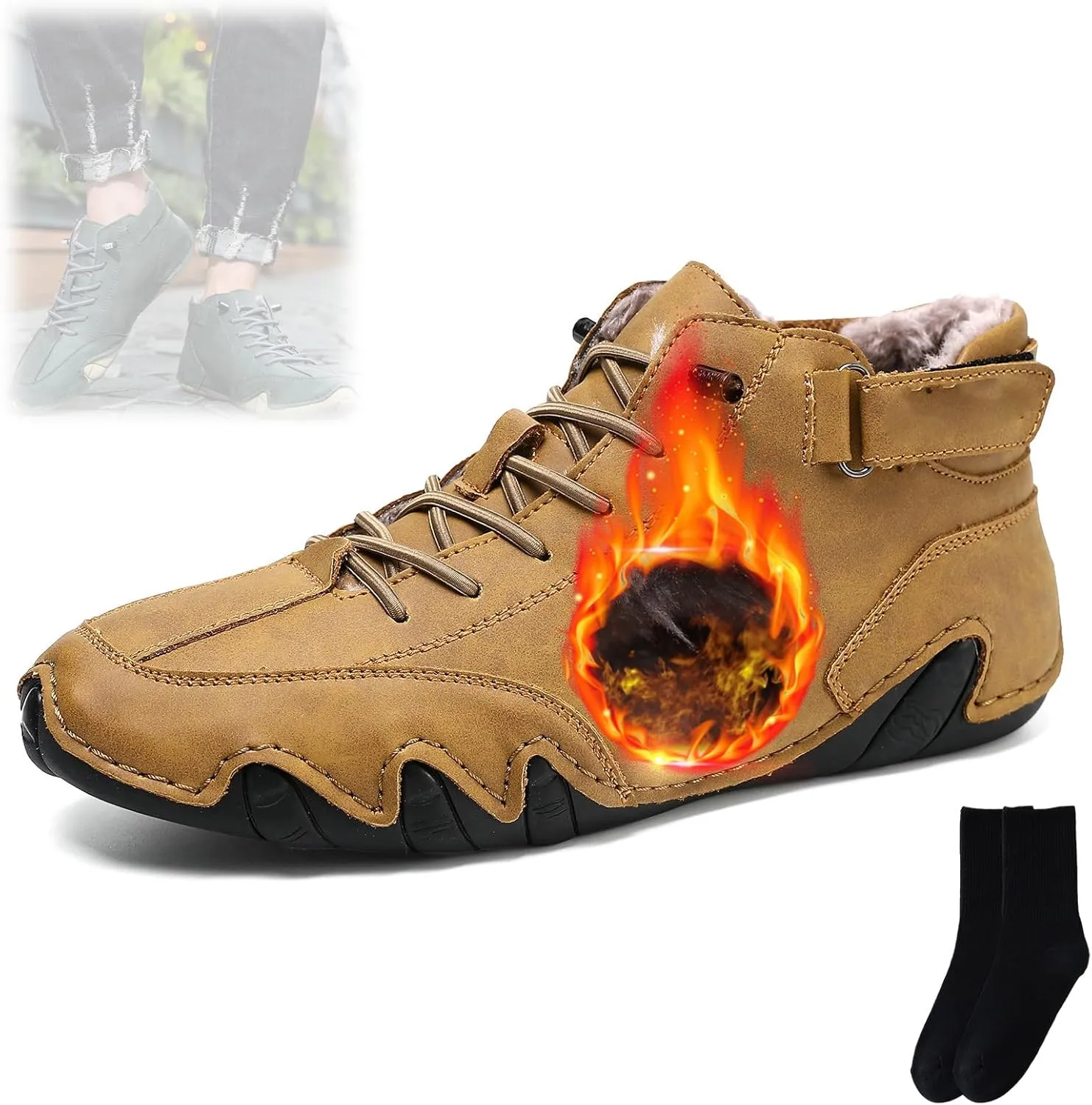 Vogany Shoes Orthopedic Sneakers for Men Women, Winter Fleece Warm Snow Boots,Outdoor Flat Waterproof Walking Shoes