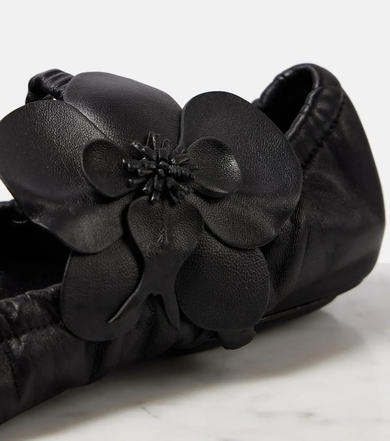 Women's Floral Leather Ballet Flats - Comfortable Round Toe Elastic Strap Foldable Mary Jane Shoes for Casual Office, Work, or Daily Wear Flowers Ballerina Shoes
