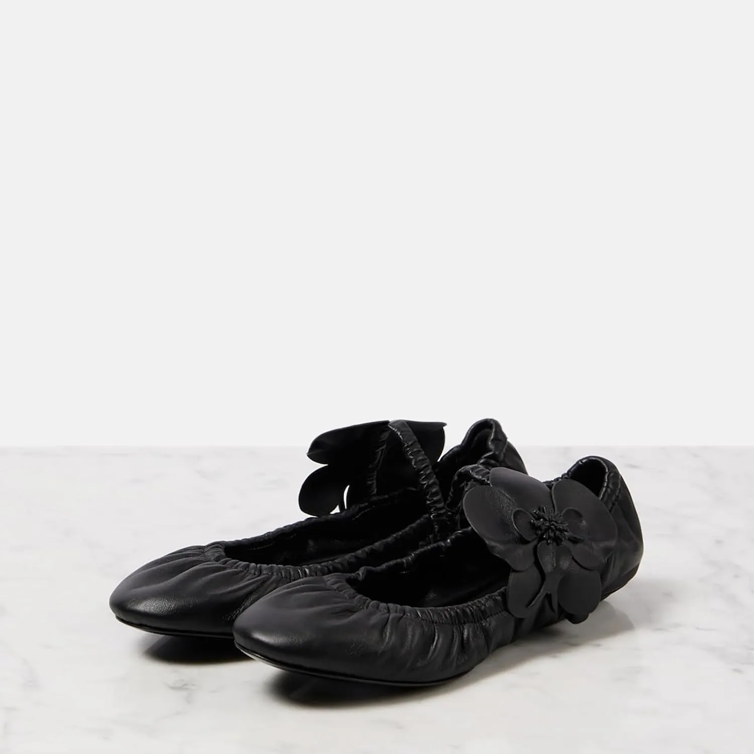 Women's Floral Leather Ballet Flats - Comfortable Round Toe Elastic Strap Foldable Mary Jane Shoes for Casual Office, Work, or Daily Wear Flowers Ballerina Shoes