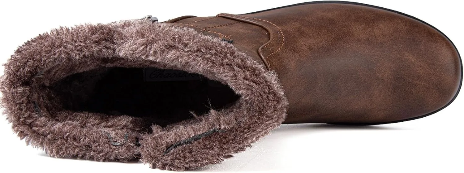 Womens Winter Snow Boots With Leather Comfortable Warm Fur Lining Zipper Ankle Booties Outdoor Platform Waterproof Walking Boots for Women