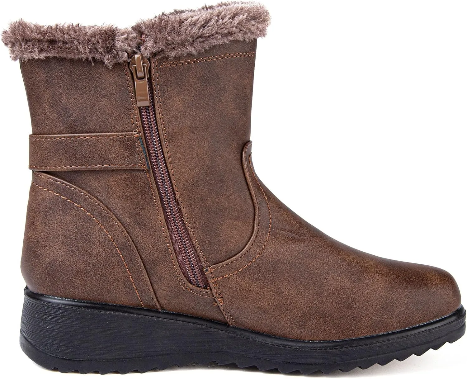 Womens Winter Snow Boots With Leather Comfortable Warm Fur Lining Zipper Ankle Booties Outdoor Platform Waterproof Walking Boots for Women