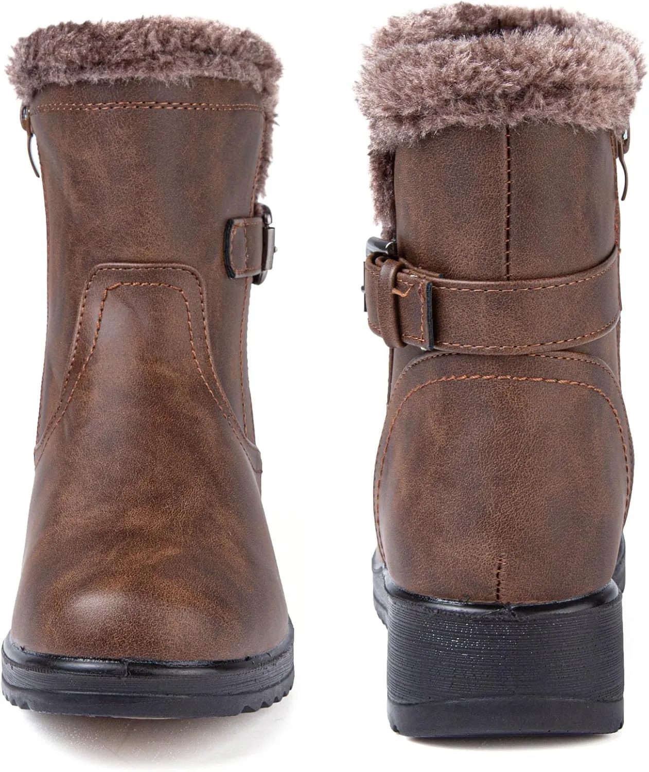 Womens Winter Snow Boots With Leather Comfortable Warm Fur Lining Zipper Ankle Booties Outdoor Platform Waterproof Walking Boots for Women