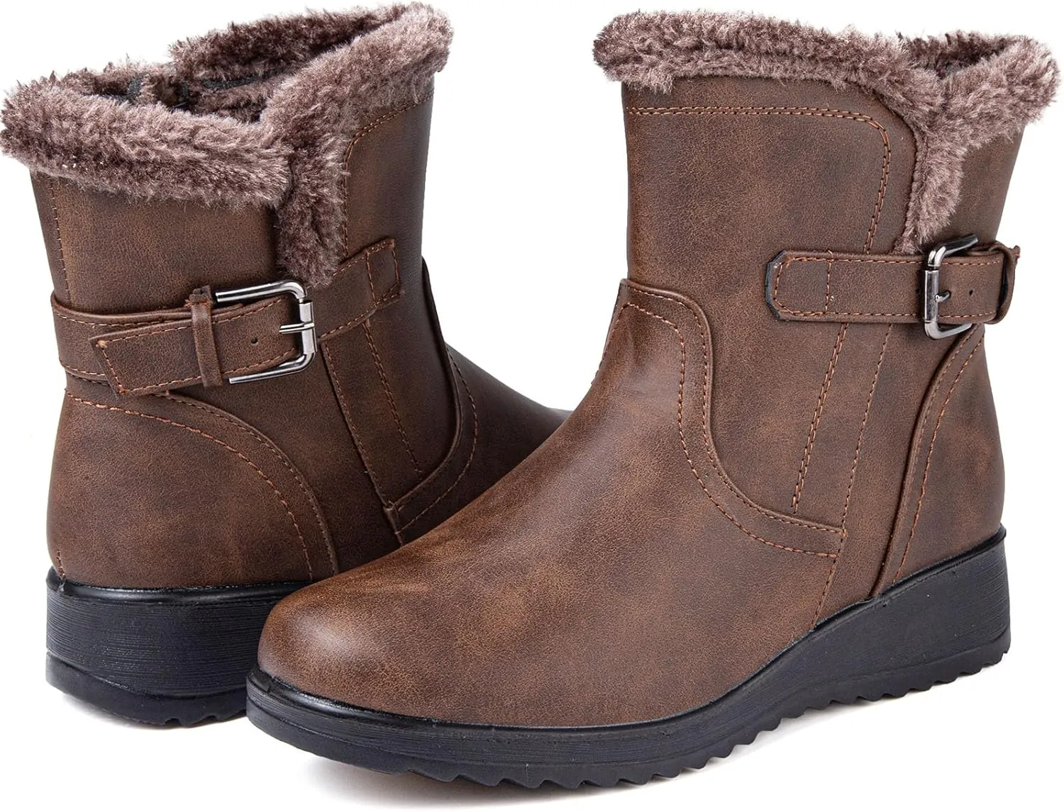 Womens Winter Snow Boots With Leather Comfortable Warm Fur Lining Zipper Ankle Booties Outdoor Platform Waterproof Walking Boots for Women