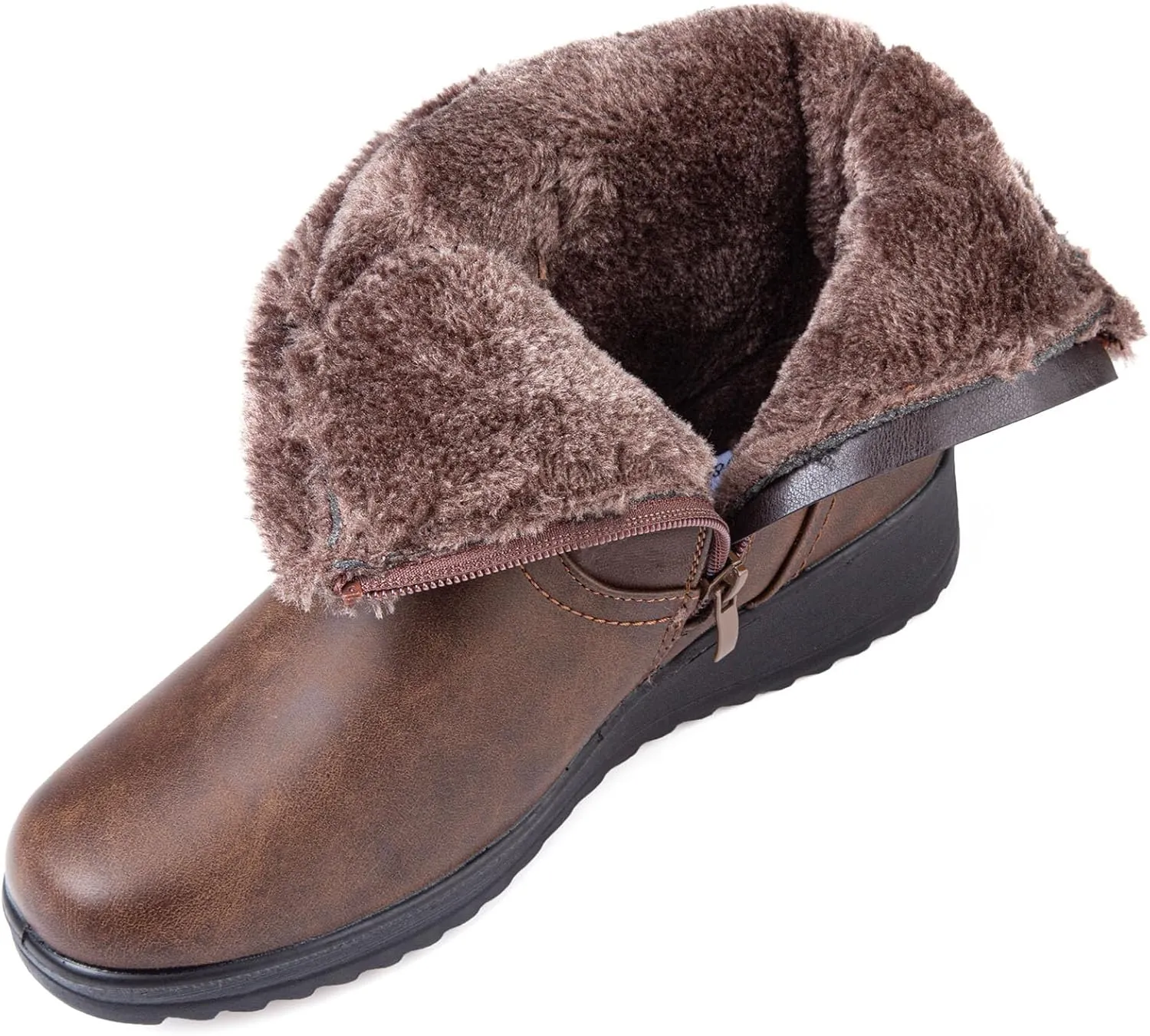 Womens Winter Snow Boots With Leather Comfortable Warm Fur Lining Zipper Ankle Booties Outdoor Platform Waterproof Walking Boots for Women