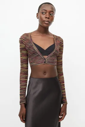 Yellow & Multicolour Knit Cropped Cardigan