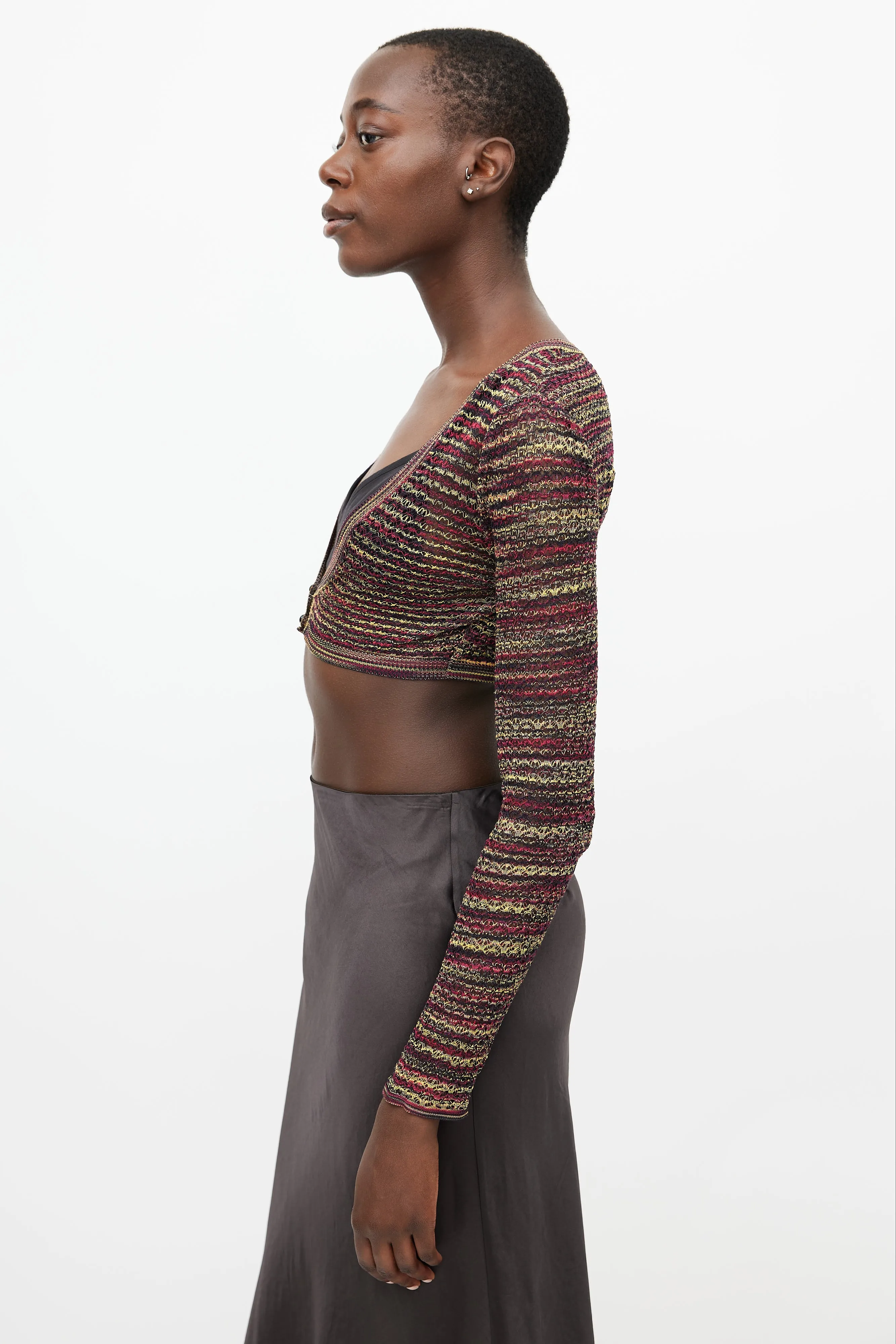 Yellow & Multicolour Knit Cropped Cardigan