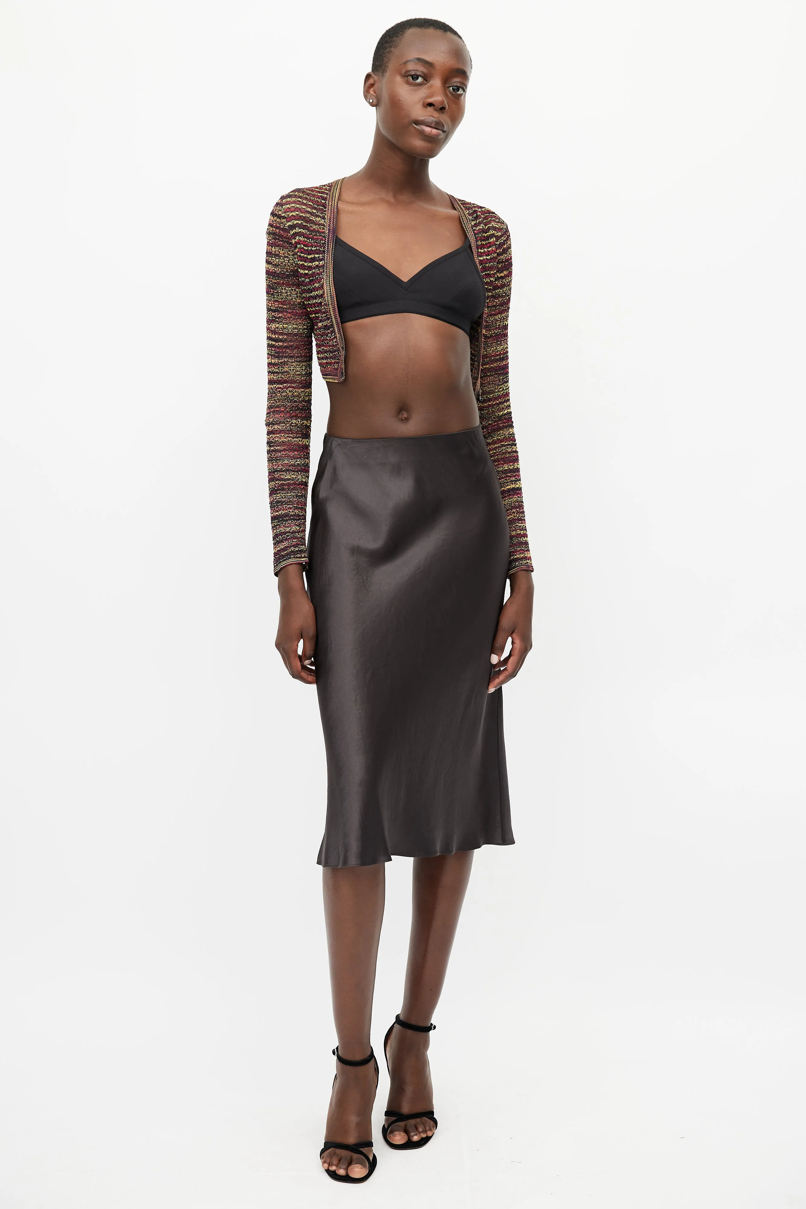 Yellow & Multicolour Knit Cropped Cardigan