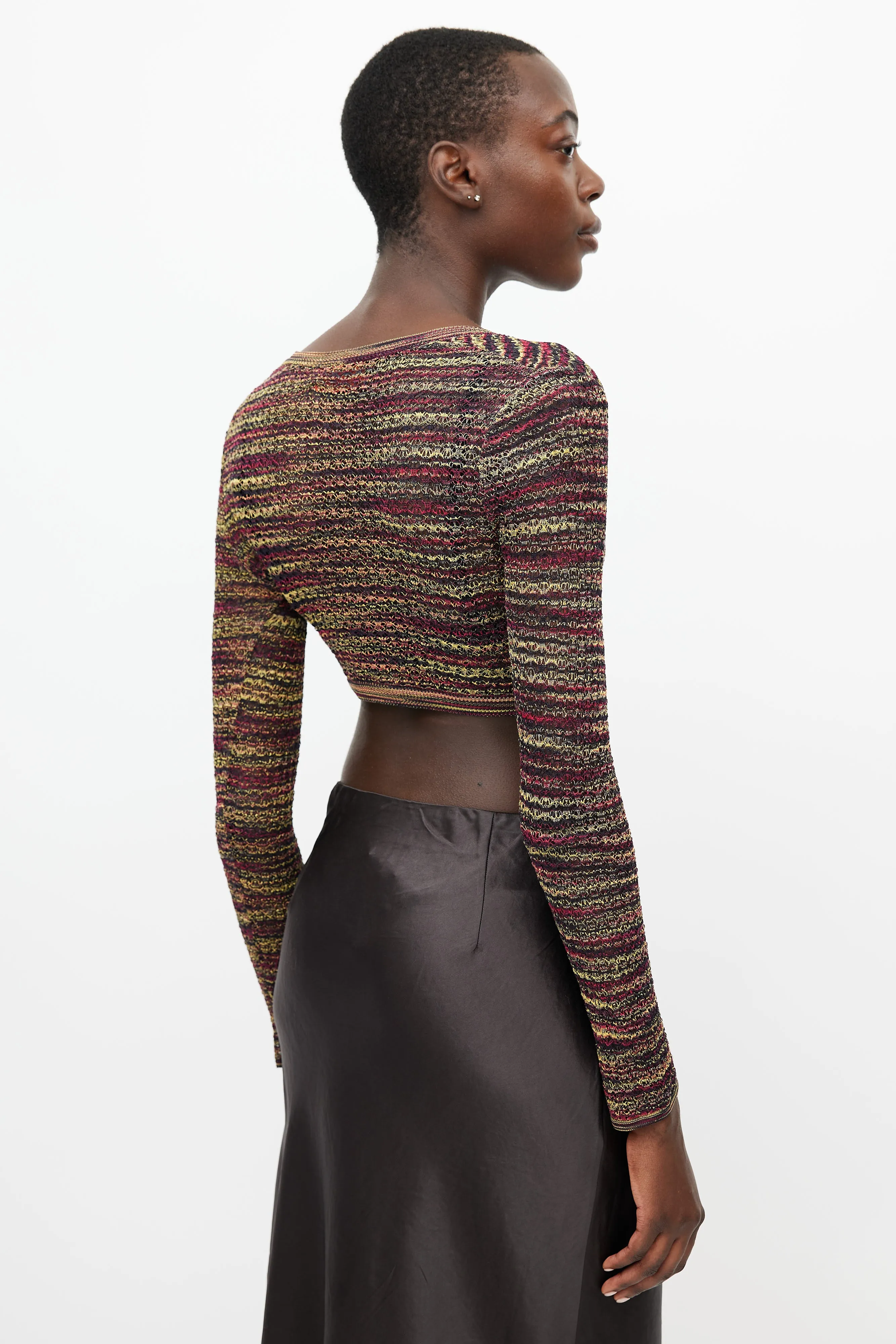 Yellow & Multicolour Knit Cropped Cardigan